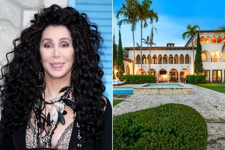 A side by side of Cher and her old Miami mansion.