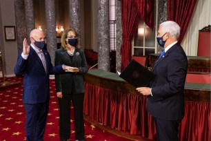 Sen. Mark Kelly getting sworn in by Vice President Mike Pence today.