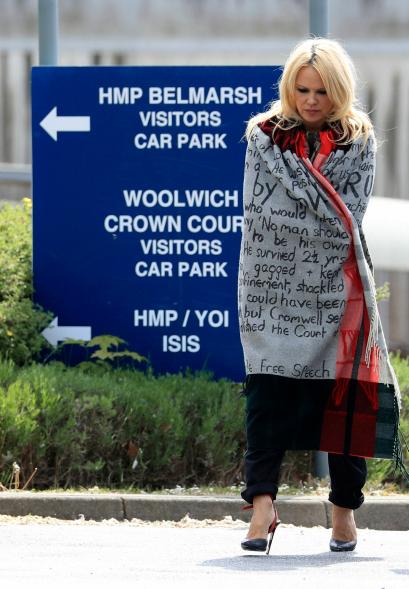 Pamela Anderson leaves Belmarsh Prison in London after visiting Julian Assange.