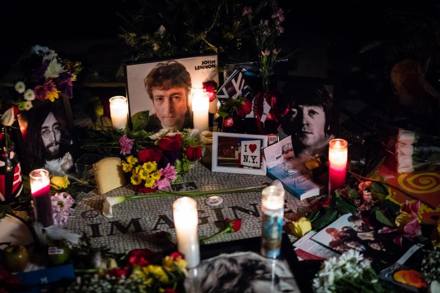 A memorial to John Lennon at Strawberry fields in Central Park.