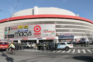 Outside Queens Plaza Mall where police believed a possible bomb was inside a vehicle parked in the mall parking lot