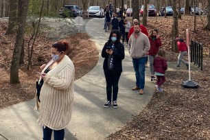 Voters in the Kennesaw Legacy Park area of Cobb County out in large numbers today to vote during the Georgia Senate runoff races on January 5, 2021 in Cobb County, Georgia.