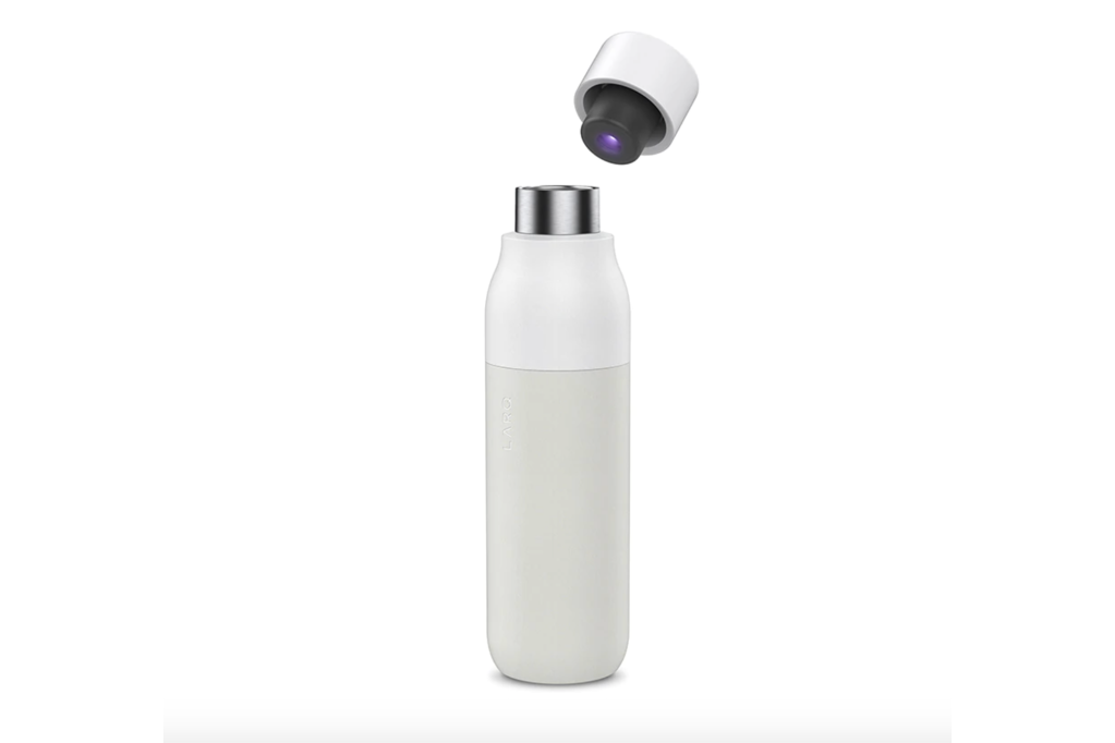 A white self-cleaning water bottle from LARQ