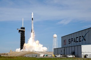 A SpaceX Falcon 9 rocket on a resupply mission to the International Space Station lifts off from pad 39A at the Kennedy Space Center in Cape Canaveral, Fla., Sunday, Dec. 6, 2020.