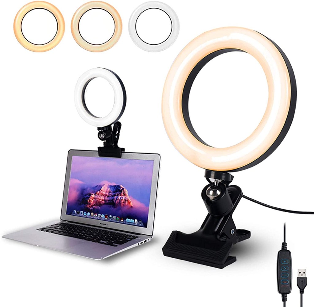 A selfie ring light that clamps onto your laptop