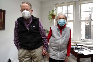 Anthea Lingeman (right) and her husband Richard Husband at their home in Upper West Side, Manhattan.