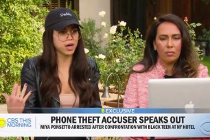 Miya Ponsetto discusses the hotel phone incident on CBS before her arrest.
