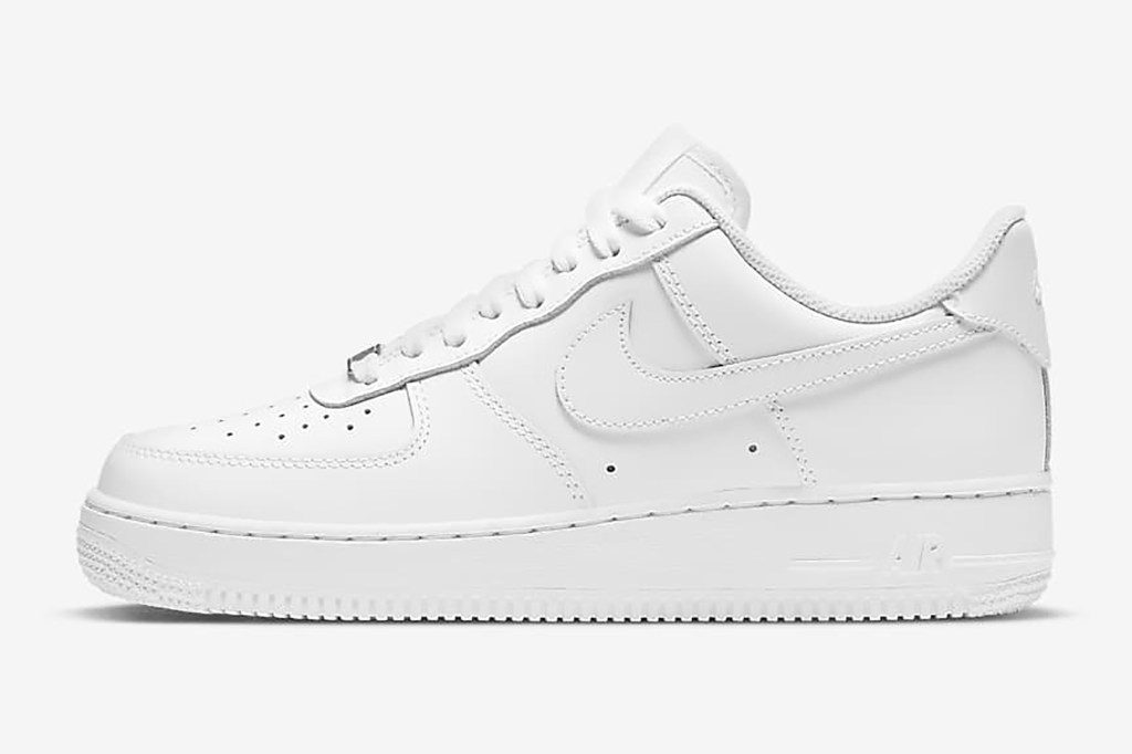 A women's Air Force 1 shoe in white 