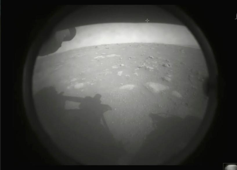 The first image sent by the Perseverance rover showing the surface of Mars.