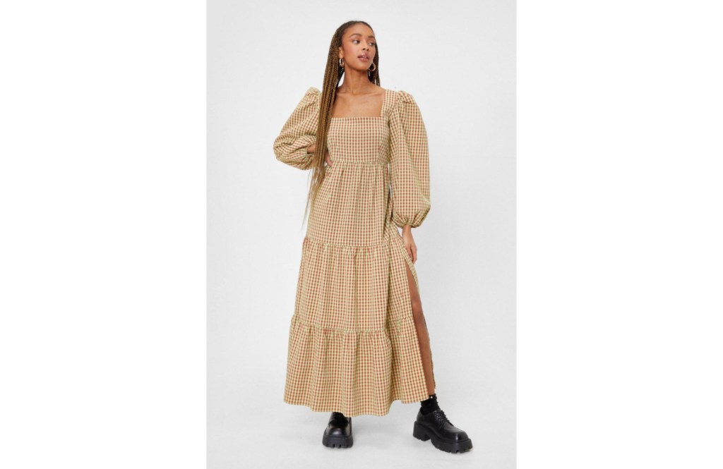 Nasty Gal We'll Gingham a Clue Puff Sleeve Maxi Dress