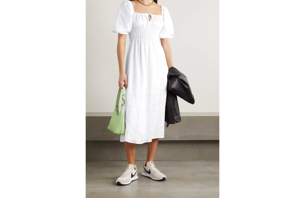 Faithfull The Brand Net Sustain Maurella Shirred Linen Midi Dress