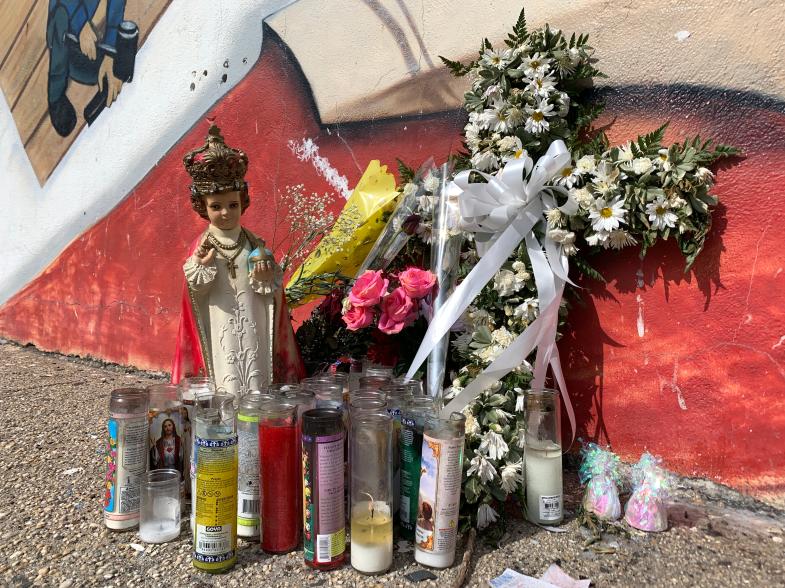 The memorial for the female innocent bystander shot at 48th Street and Broadway on 3-12-2021.