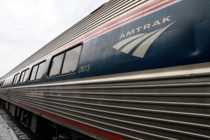 Amtrak train arriving in Rochester, NY USA.