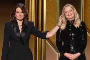 Co-hosts Tina Fey and Amy Poehler speak onstage at the 78th Annual Golden Globe Awards broadcast on February 28, 2021