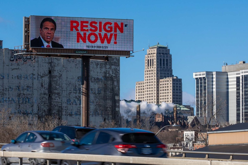 A billboard in Albany calling for Gov. Cuomo to resign.