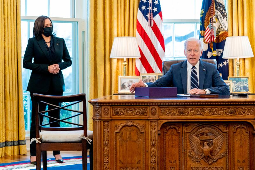 President Biden (right) previously said “Indian-descent Americans are taking over the country” in response to NASA’s Mars Perseverance rover landing.