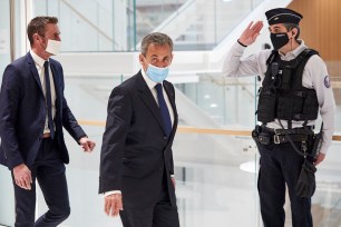 Former French President Nicolas Sarkozy leaves court after being found guilty of corruption and influence-peddling on March 01, 2021 in Paris, France.
