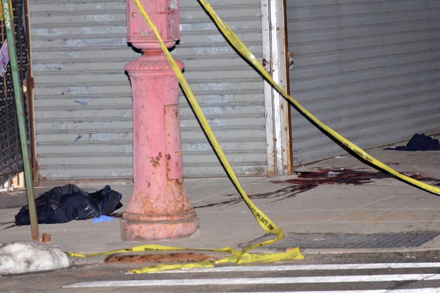 Bloody crime scene from a stabbing in a Brooklyn gambling den