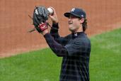 Gerrit Cole #45, during a workout at Yankee Stadium.