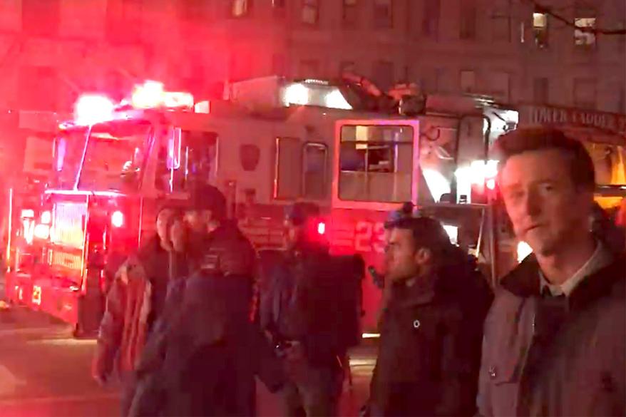 Ed Norton at the scene of the Harlem fire on March 23, 2018.