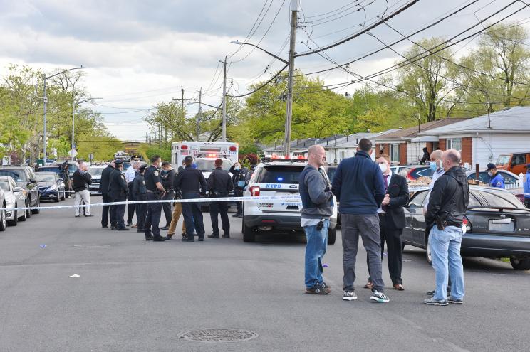 NYPD officers at the scene of the double murder in Staten Island in May 2020.