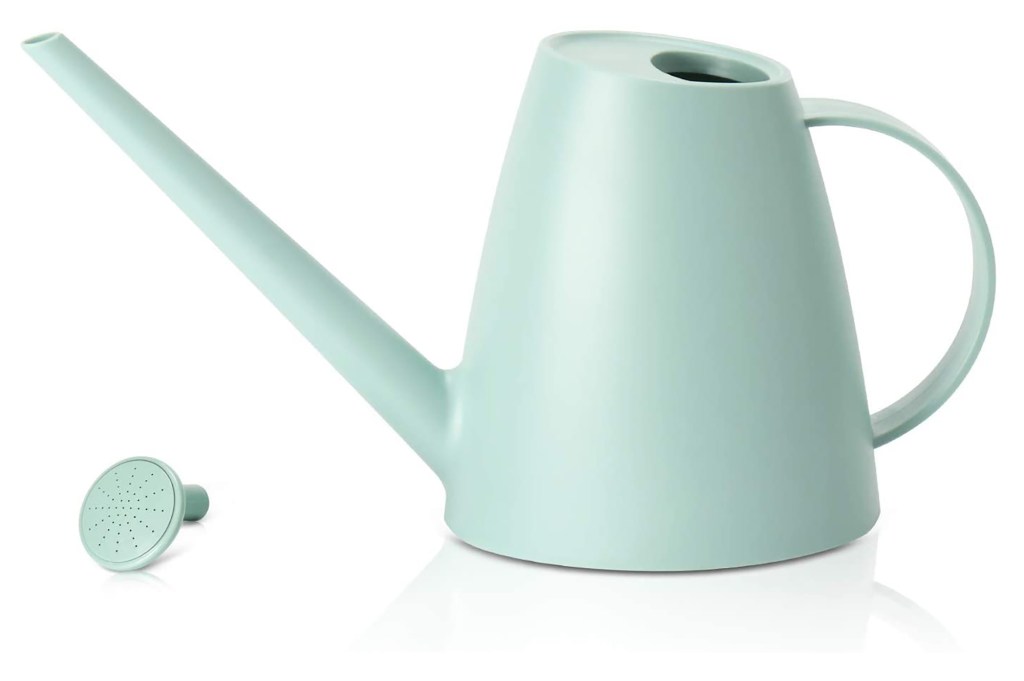 A light blue watering can with detachable spout 