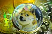 In this photo illustration, visual representations of digital cryptocurrencies, Dogecoin and Bitcoin