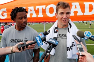 Brandon Marshall and Eli Manning in June 2017