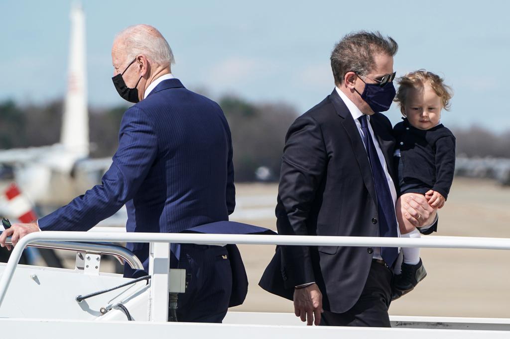 President Joe Biden, Hunter Biden, and his grandson Beau Biden board Air Force One at Joint Base Andrews in Maryland.