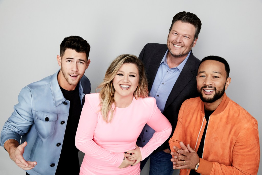 "The Voice" coaches Nick Jonas, Kelly Clarkson, Blake Shelton and John Legend