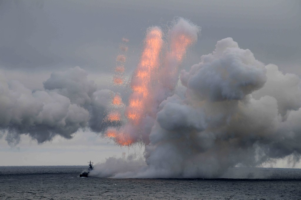 Russian Navy's ship is seen during the joint drills of the Northern and Black Sea fleets, attended by Russian President Vladimir Putin, in the Black Sea, off the coast of Crimea January 9, 2020.