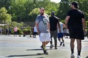 Adam Sandler is seen playing hoops at Christopher Morley Park in Roslyn Heights, New York.