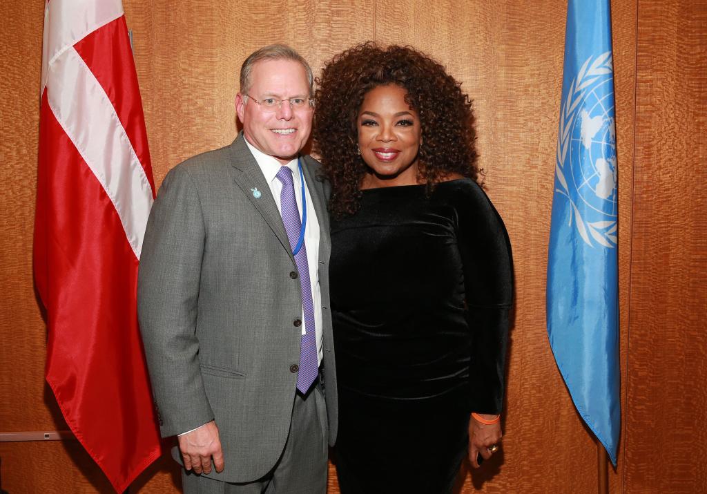 Oprah Winfrey and David Zaslav, CEO Discovery Communications, attend a special screening of Winfrey's television series "Belief" on Oct. 15, 2015 in New York.