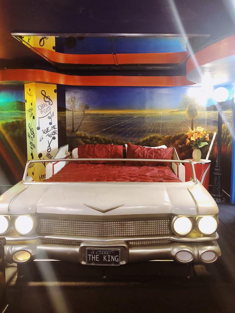 America's Best Value Inn in Yucca Valley, California, has a white Cadillac bed in its 50's-themed room.