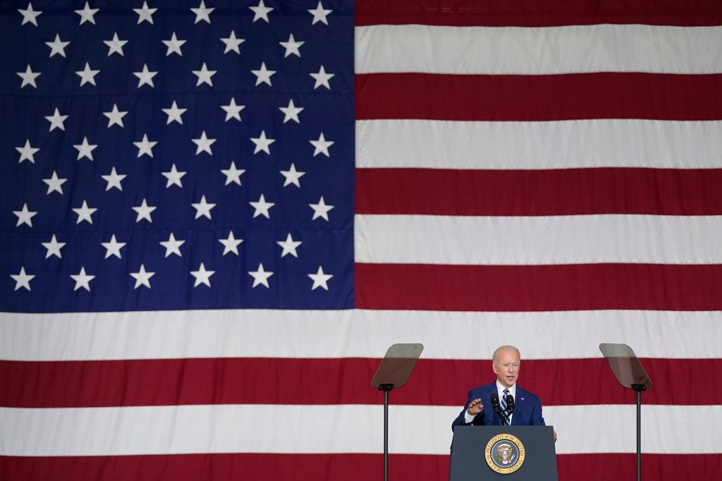 President Joe Biden speaks at Joint Base Langley-Eustis in Hampton, Va.