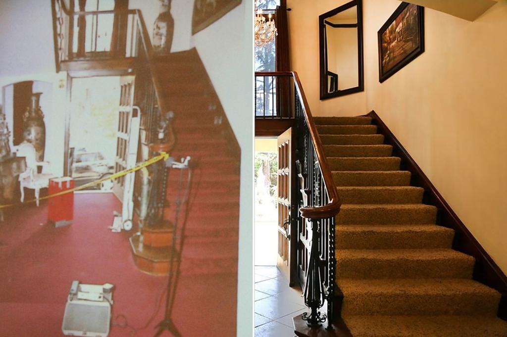 Spector’s wife Rachelle — who he married three years later in 2006 — ripped the foyer’s bloodstained red carpets out in favor of a limestone tiled floor and tan carpeting on the stairs.