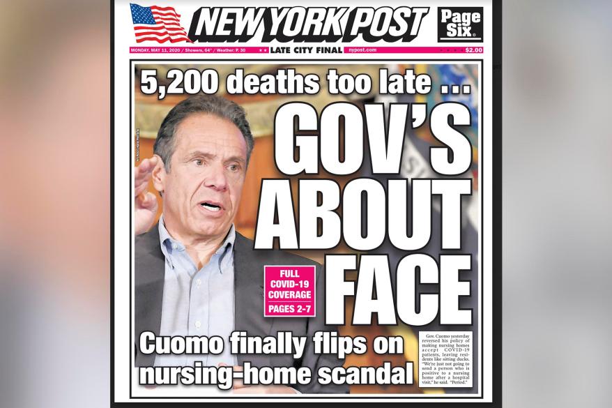 The New York Post's coverage of Gov. Cuomo's nursing home scandal.