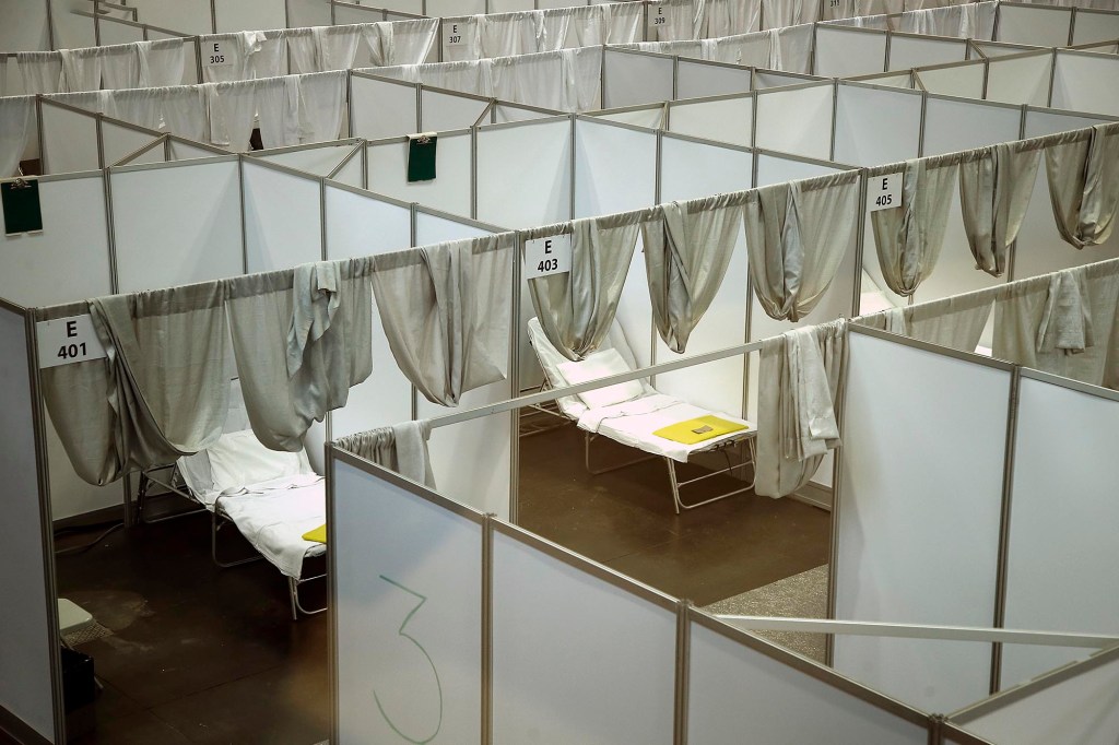 Empty beds at the field hospital set up at the Jacob Javits Convention Center in Manhattan on March 30, 2020.