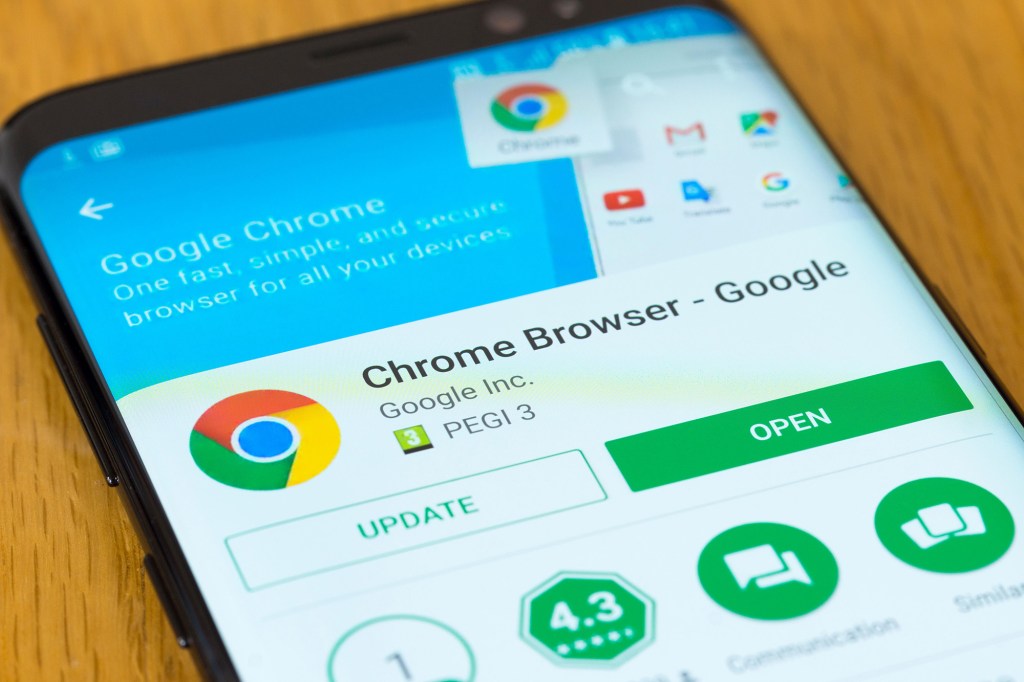 A closeup of the Google Chrome Browser app install screen on a smartphone.