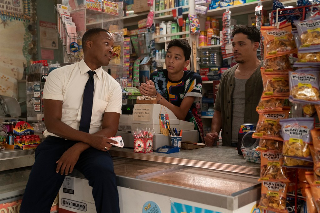 Gregory Diaz IV and Anthony Ramos behind a bodega counter in "In The Heights"