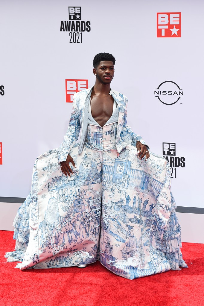 Lil Nas X arriving in style at the 2021 BET Awards.