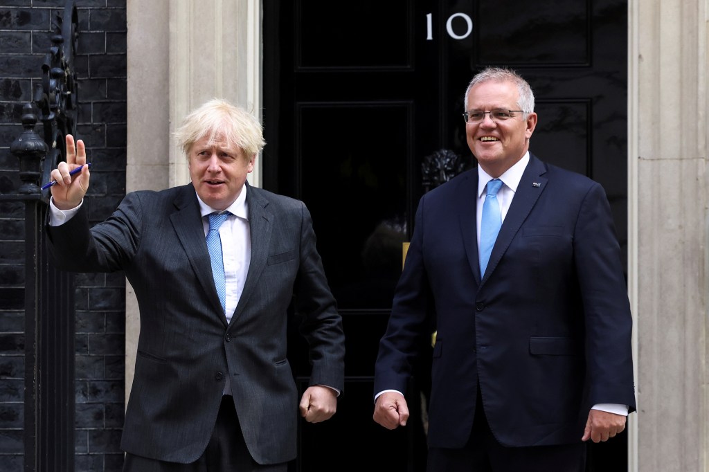 Australian Prime Minister Scott Morrison and UK Prime Minister Boris Johnson