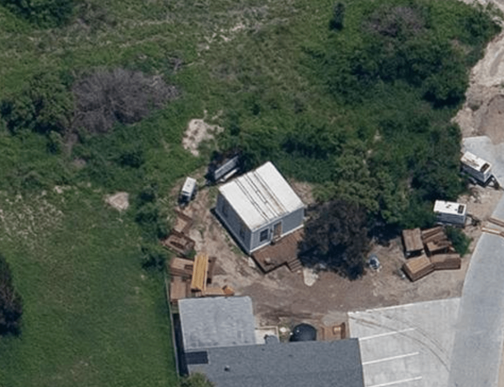 An aerial shot of a Boxabl on the Starbase launch site in Houston, Texas. 