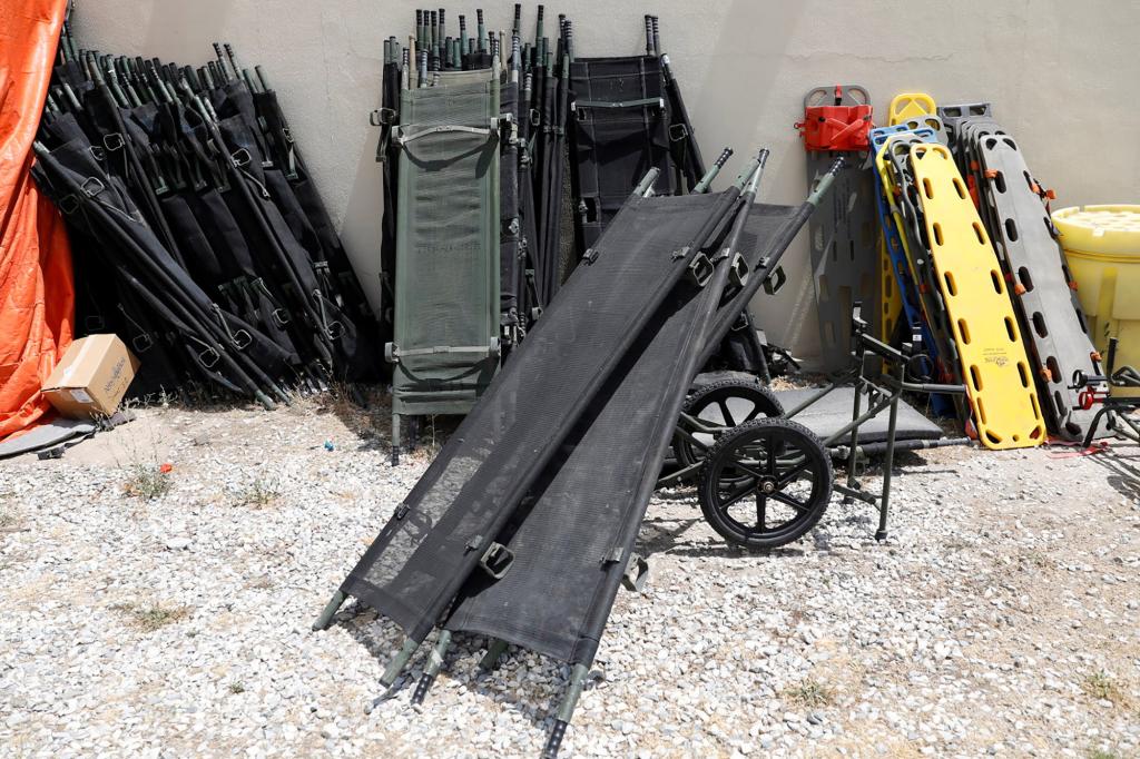 Stretchers are seen outside the clinic in Bagram U.S. air base, after American troops vacated it, in Parwan province, Afghanistan July 5, 2021.