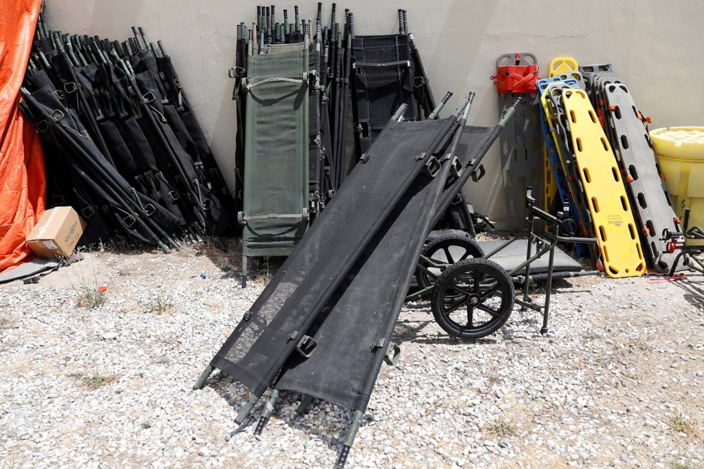 Stretchers are seen outside the clinic in Bagram U.S. air base, after American troops vacated it, in Parwan province, Afghanistan July 5, 2021. 