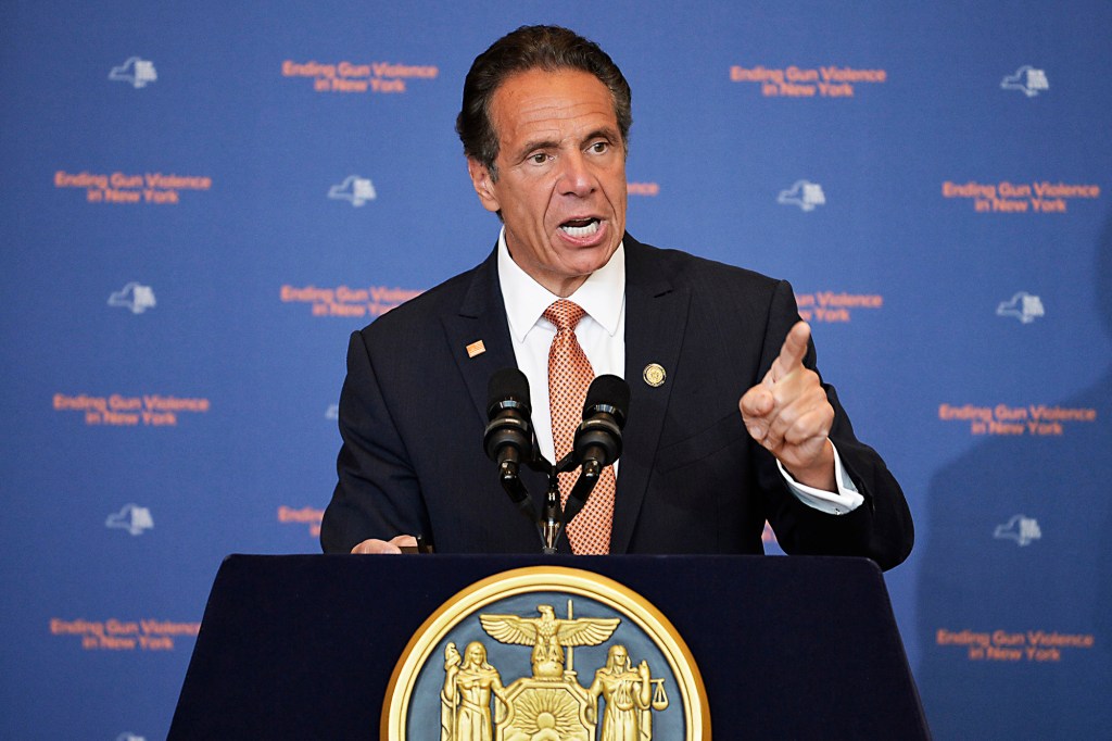 Gov. Andrew Cuomo speaking about gun violence in New York at John Jay College on July 6, 2021.