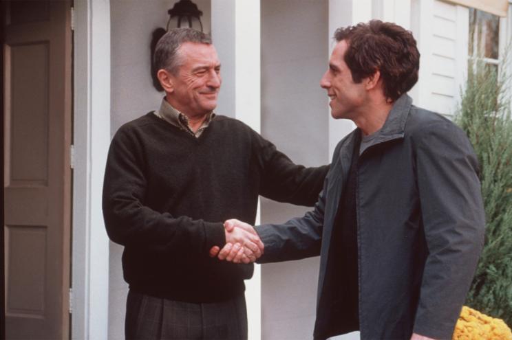 Actor Ben Stiller (R) "Greg Focker" meets his girlfriend''s father Robert De Niro (L) "Jack Byrnes" in Universal Pictures "Meet the Parents."