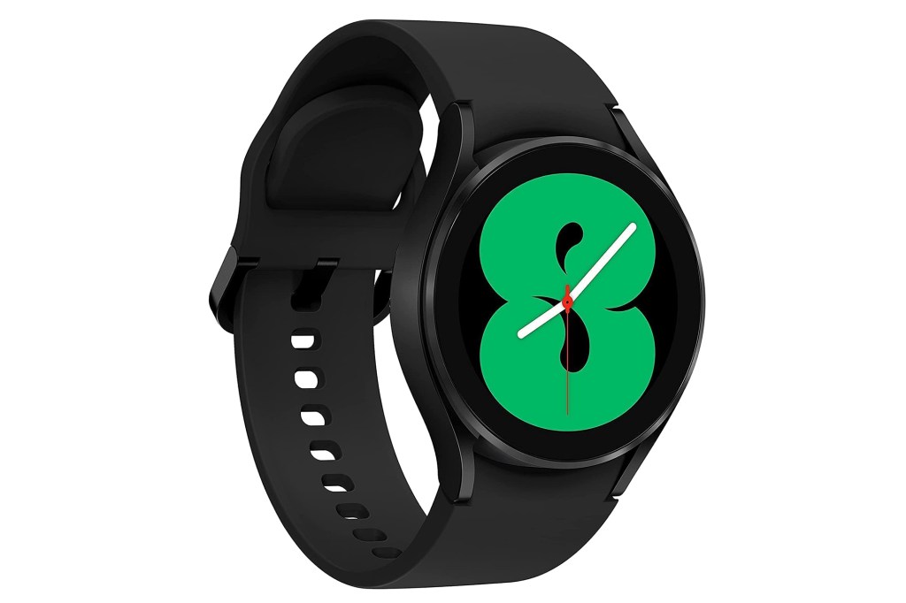 A black and green Samsung smart watch 