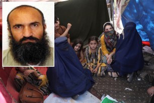 Main: An internally displaced school teacher wearing a burqa from Takhar province, who identified herself by her first name, Nilofar, left, speaks during an interview with the Associated Press inside her tent in a public park in Kabul, Afghanistan. Inset: Mullah Khairullah Khairkhwa