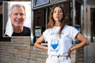 Main: Georgia Fulton 31, server at The Long Island Bar on Atlantic Avenue in Brooklyn. Inset: Mayor Bill de Blasio.